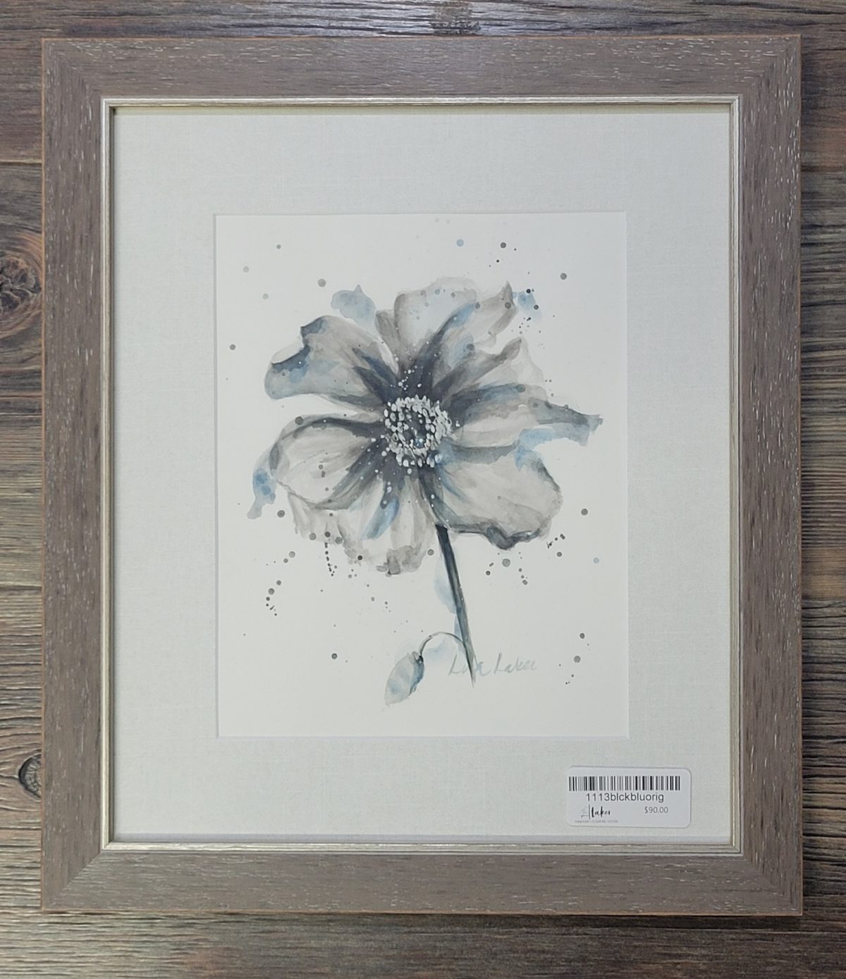 Framed Black and Blue Flower Print