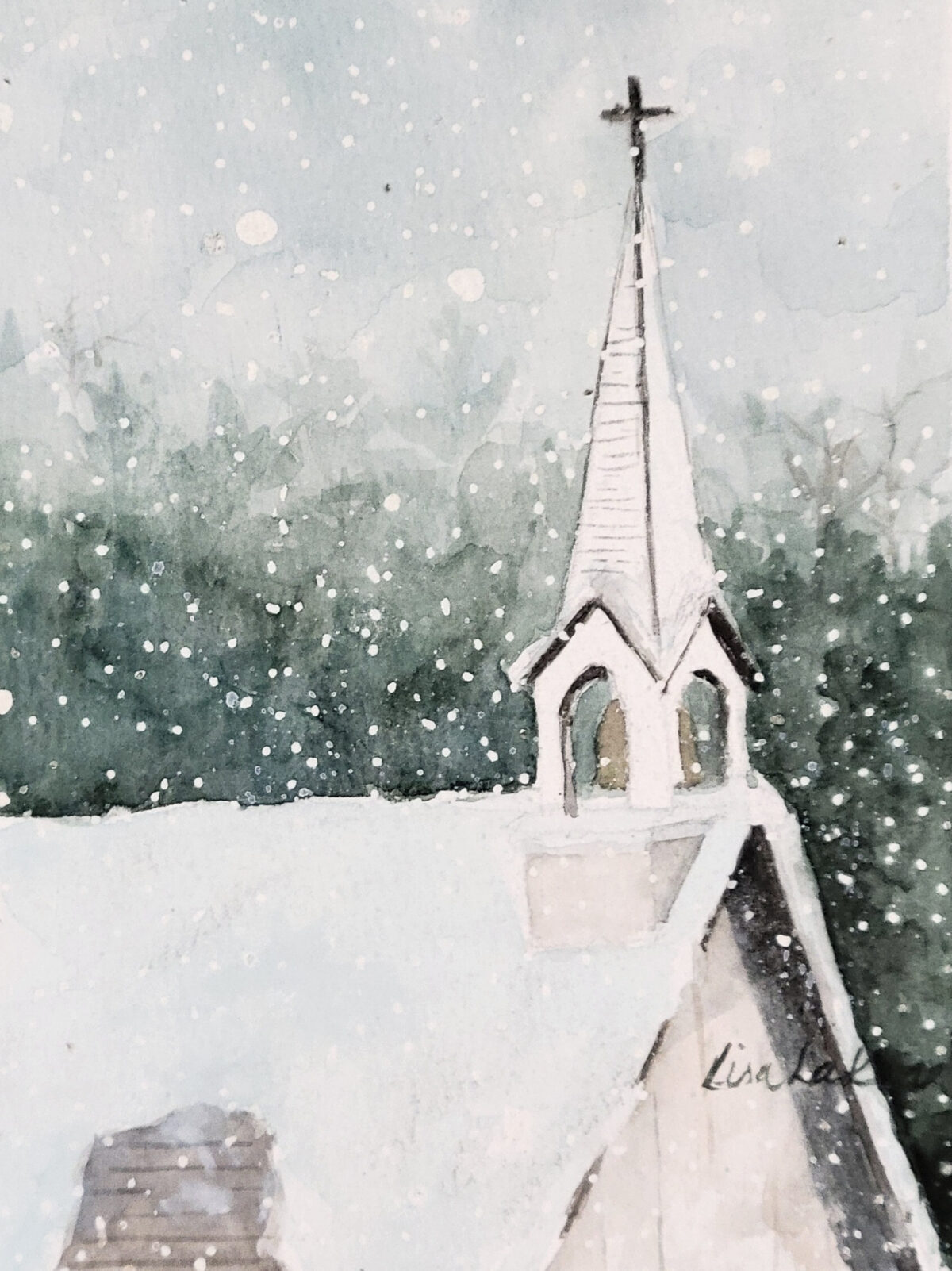 Watercolor Class Snowy Steeple -- Dec 2