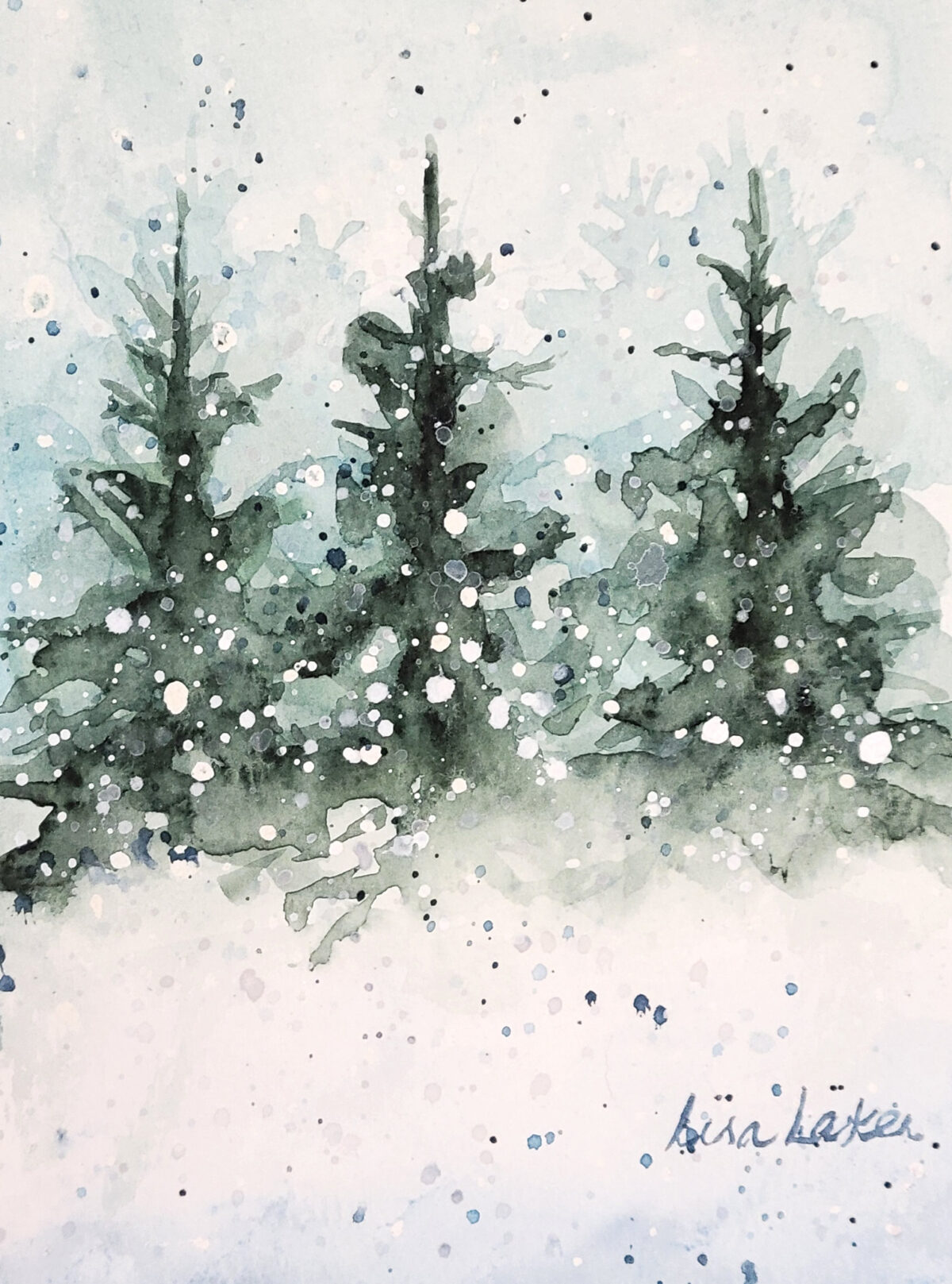 Watercolor Class Triple Snowy Pines -- Dec 10